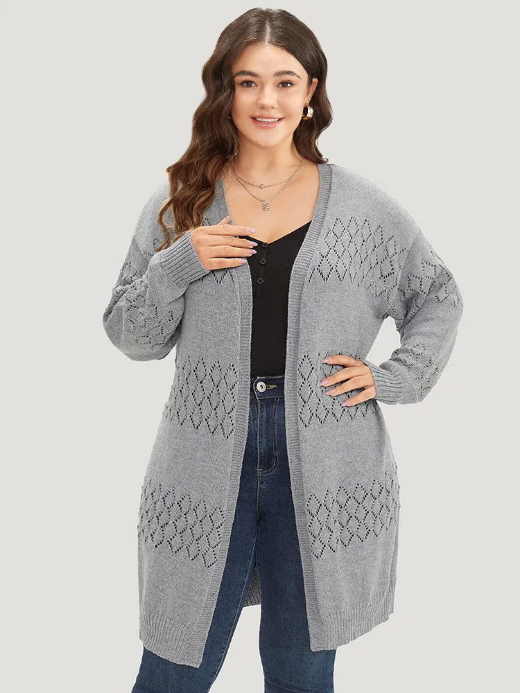 Geometric Eyelet Elastic Cuffs Tunic Cardigan