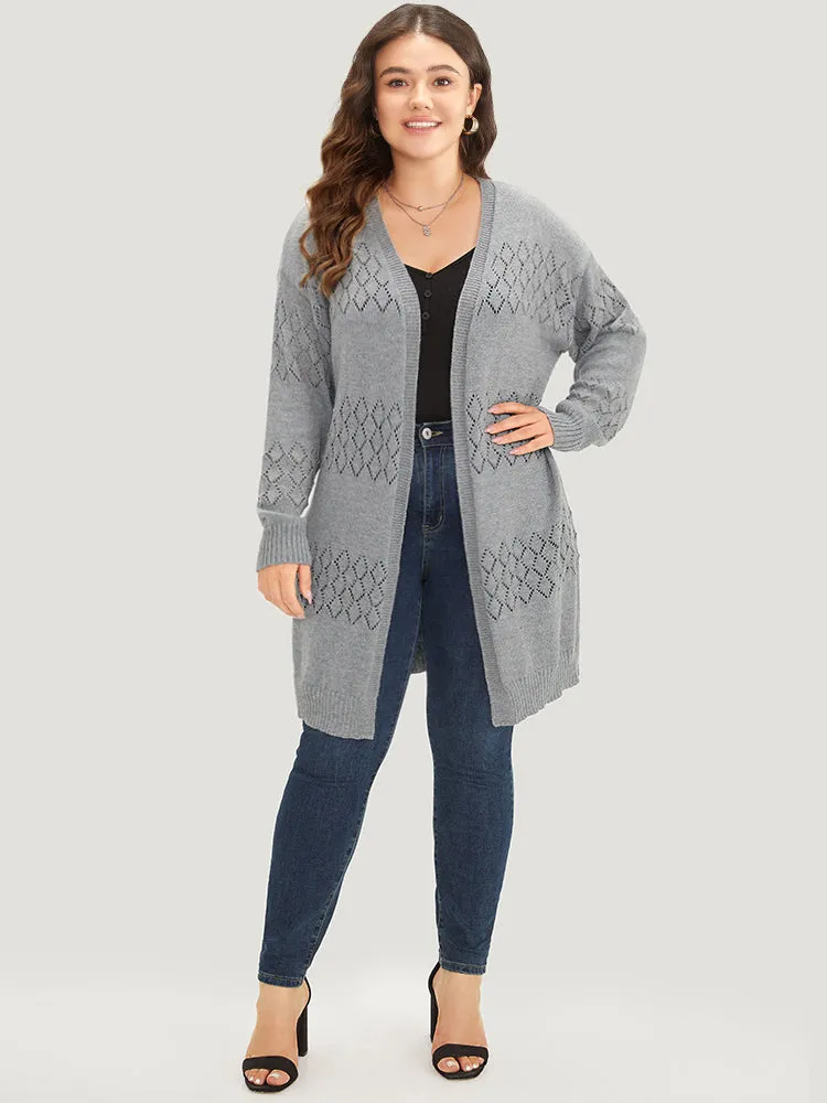 Geometric Eyelet Elastic Cuffs Tunic Cardigan