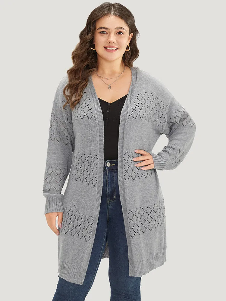 Geometric Eyelet Elastic Cuffs Tunic Cardigan