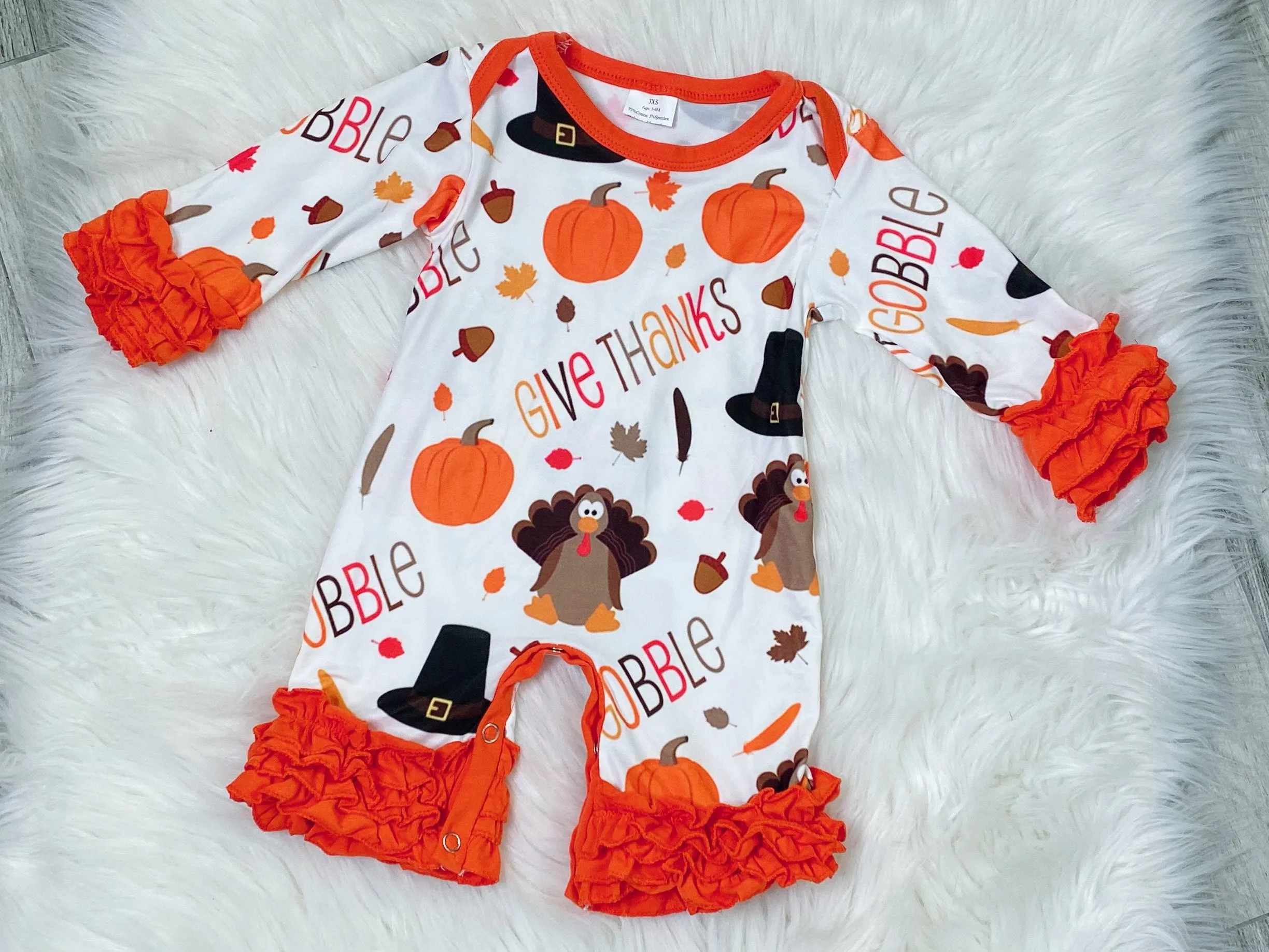 Gobble Gobble Turkey Icing Ruffles Romper