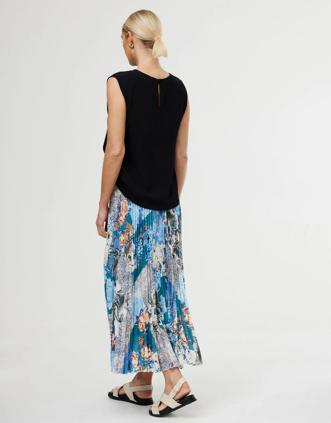 Goldie Maxi Skirt - Cyan Patchwork