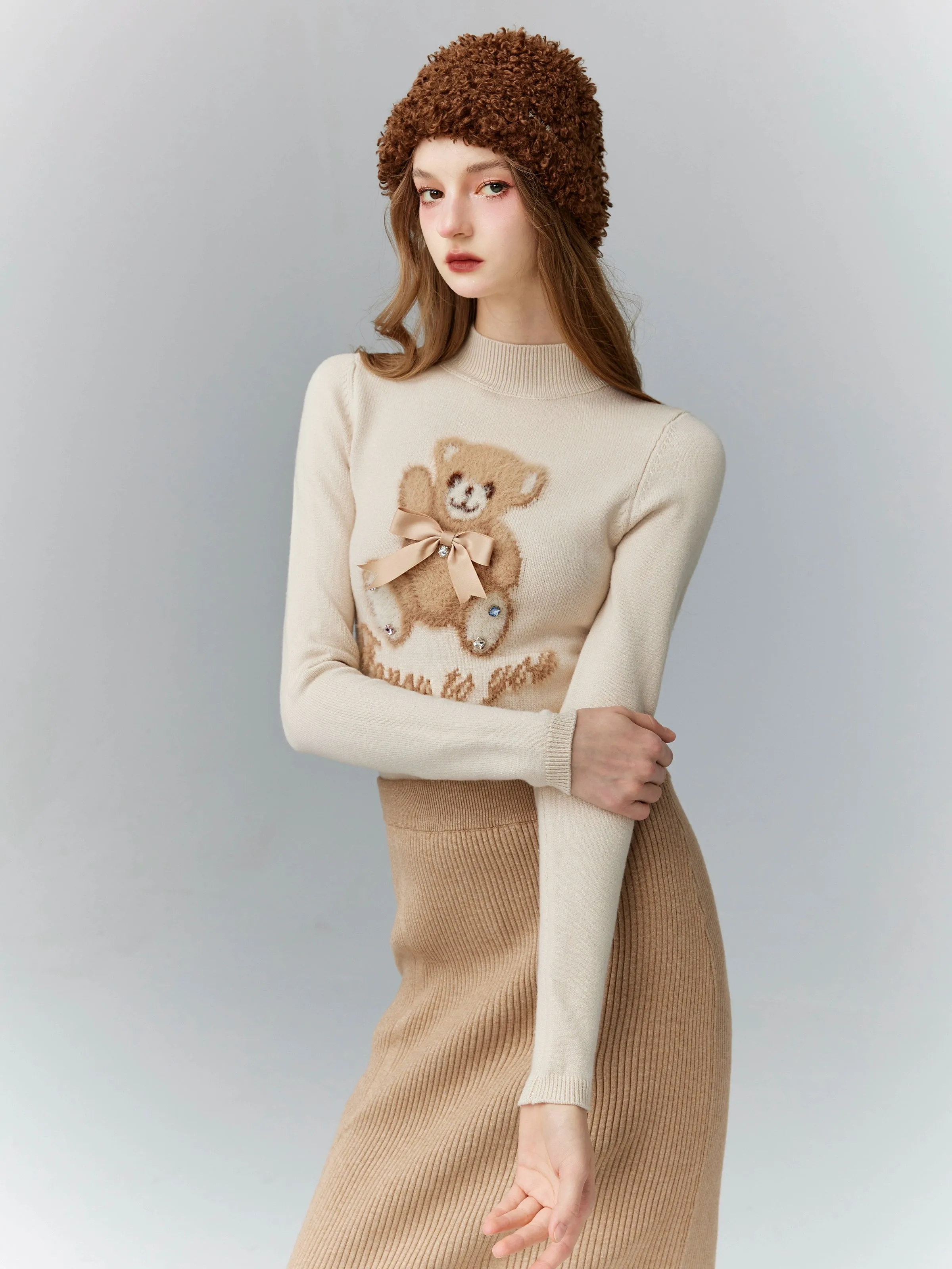 Hazelnut Cute Bear Knit Layered Set