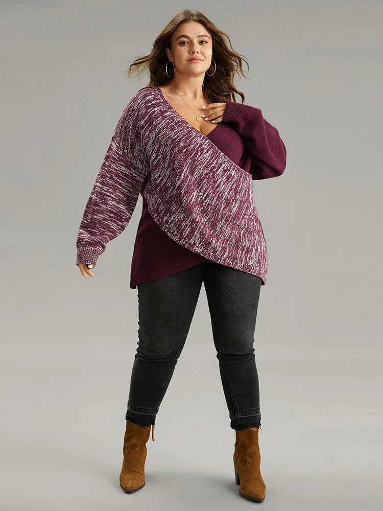 Heather Contrast Crossover Patchwork Pullover