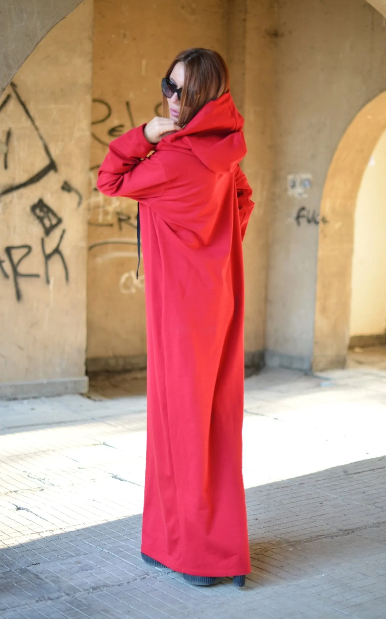 IREN Autumn Red Hooded  Maxi Dress