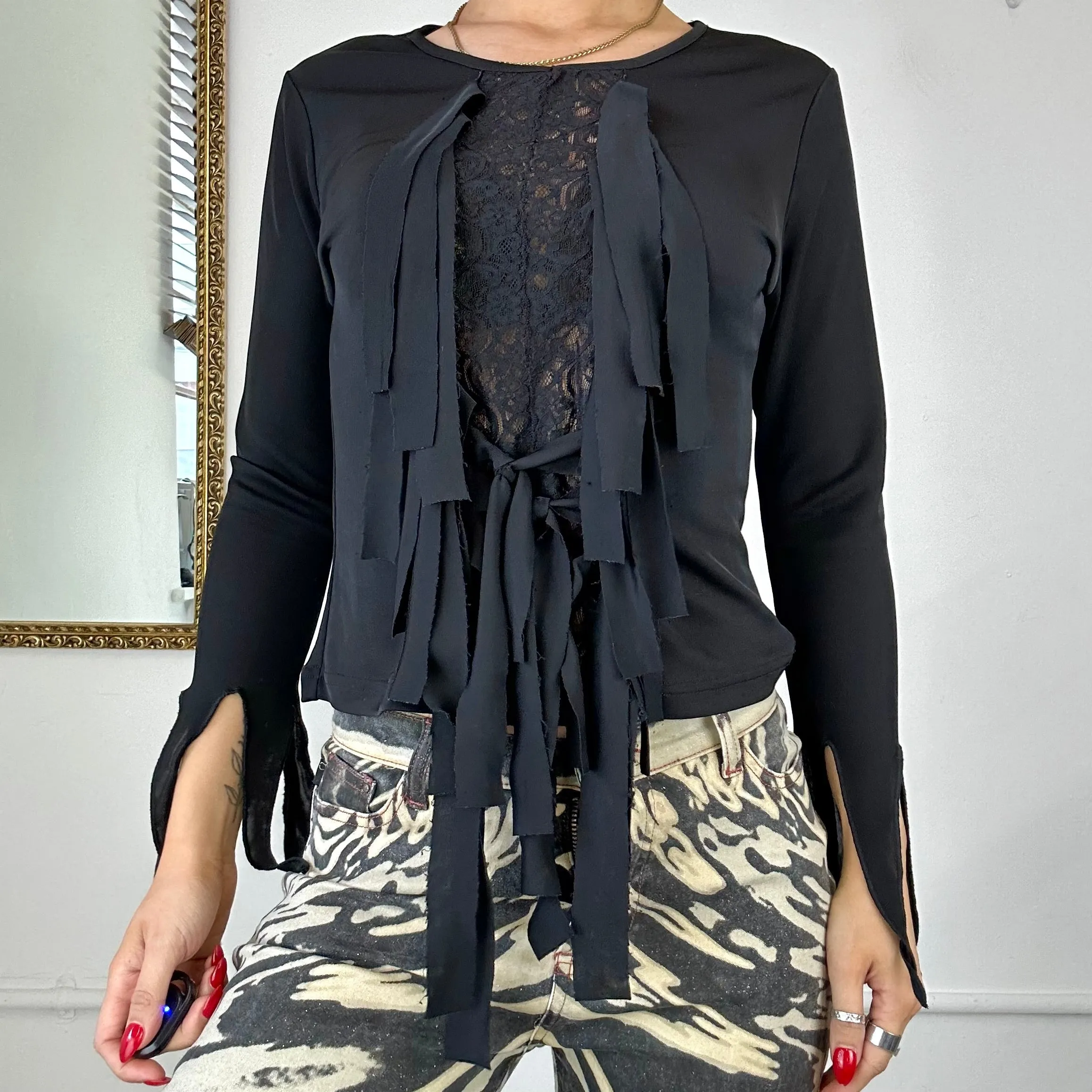 la copains black lace long sleeved top