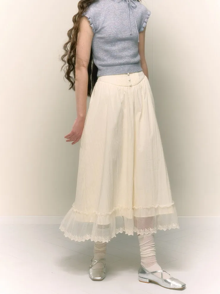 Lace Sheer Layered Feminine Cute Long-Skirt