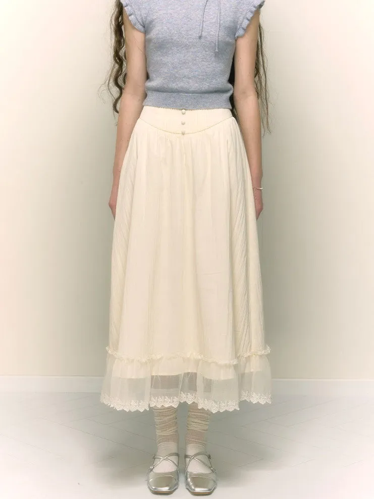 Lace Sheer Layered Feminine Cute Long-Skirt