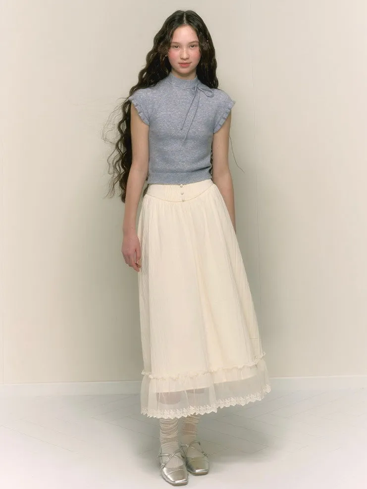 Lace Sheer Layered Feminine Cute Long-Skirt