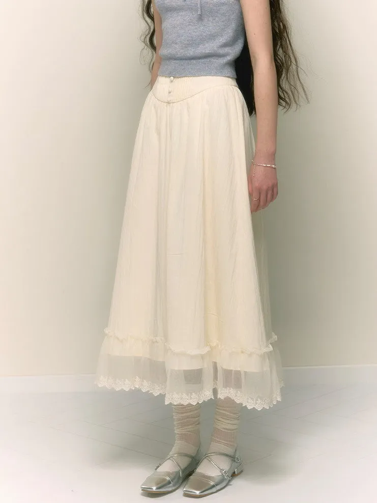 Lace Sheer Layered Feminine Cute Long-Skirt