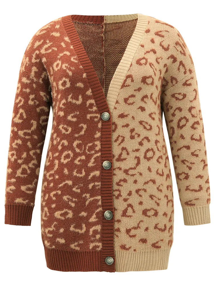 Leopard Print Contrast Button Through Cardigan