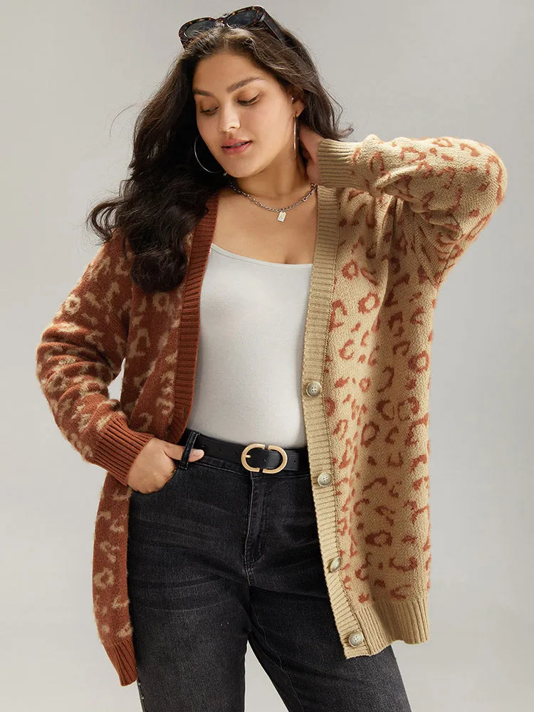 Leopard Print Contrast Button Through Cardigan