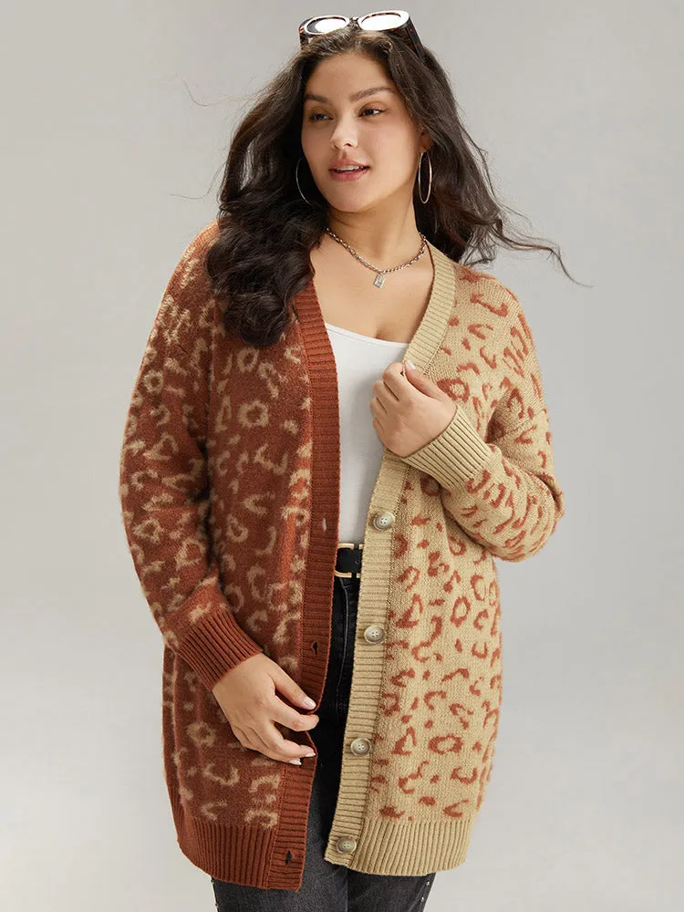 Leopard Print Contrast Button Through Cardigan