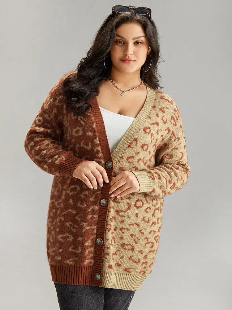 Leopard Print Contrast Button Through Cardigan