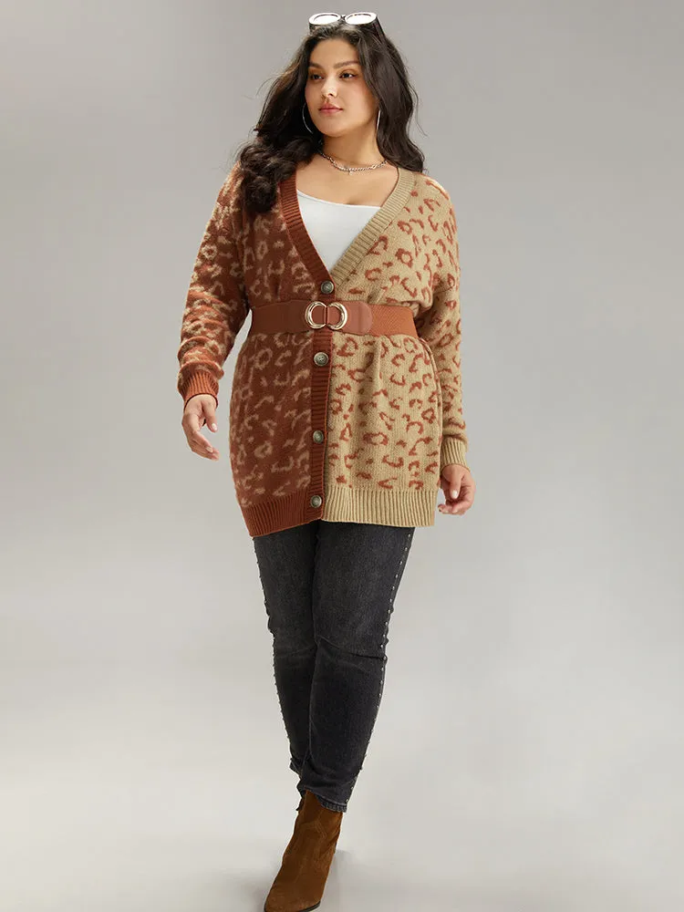 Leopard Print Contrast Button Through Cardigan