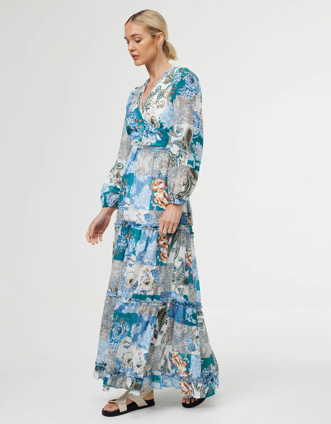 Lili Maxi Dress - Cyan Patchwork