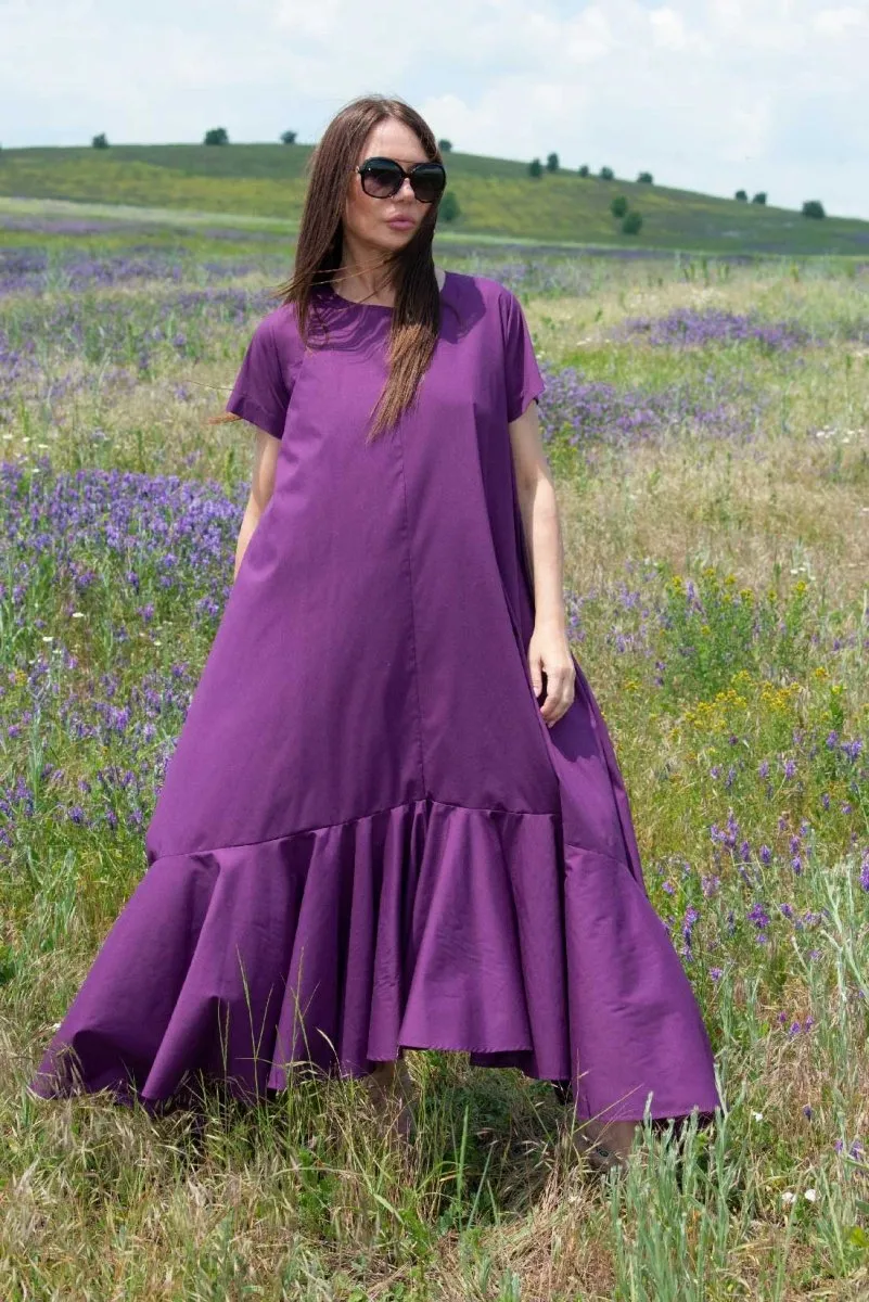 Long Purple Cotton Summer Dress DIVA