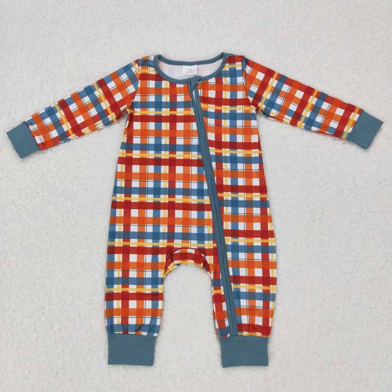 LR0622  baby colorful plaid zipper onesie