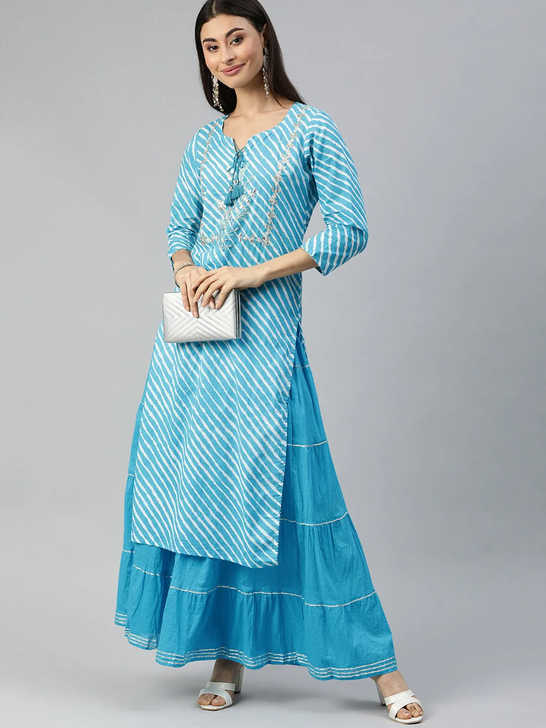 Majestic Cyan Blue Kurta & Skirt Set