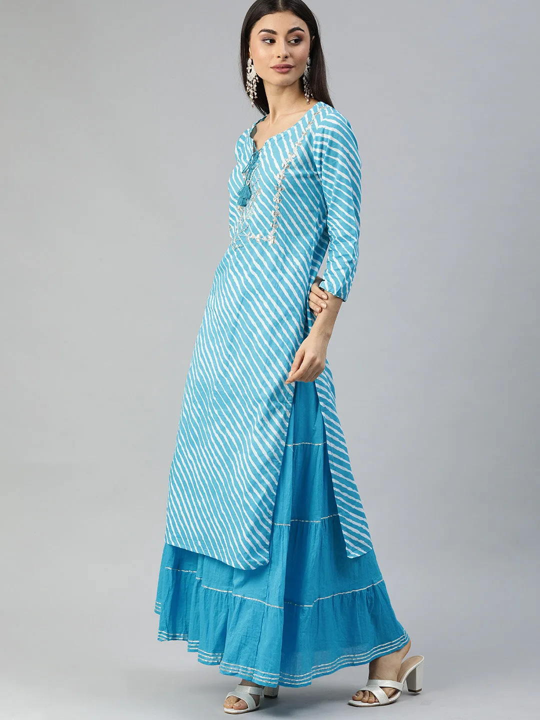 Majestic Cyan Blue Kurta & Skirt Set