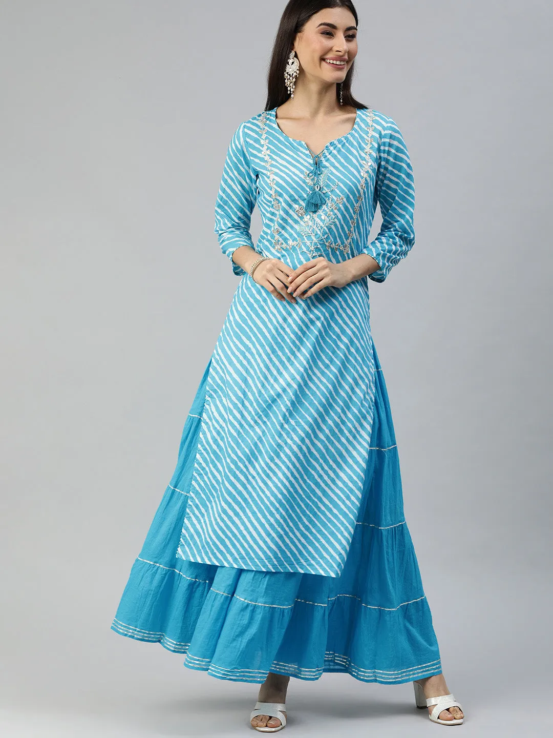 Majestic Cyan Blue Kurta & Skirt Set