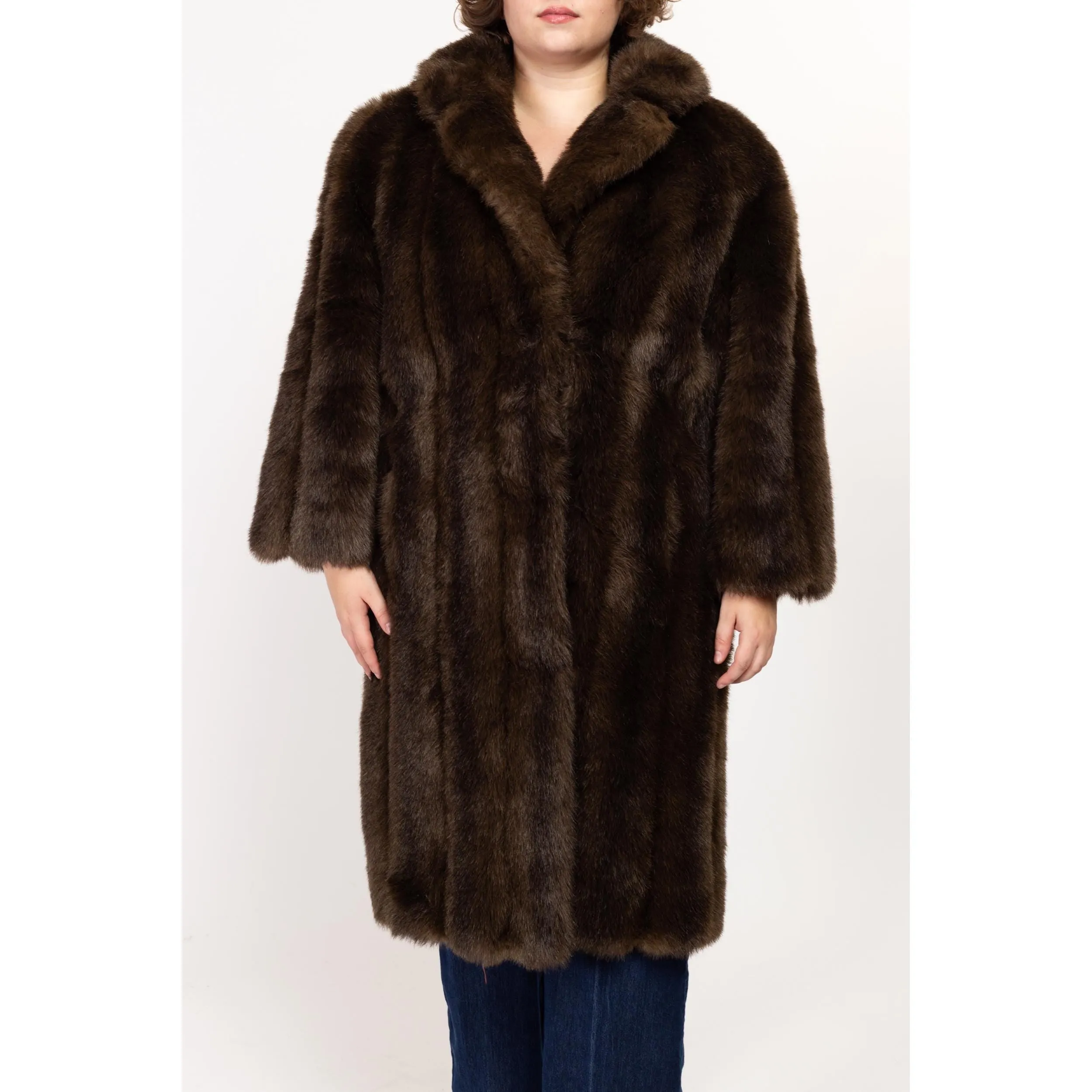 Med-Lrg 80s Brown Faux Fur Glam Coat