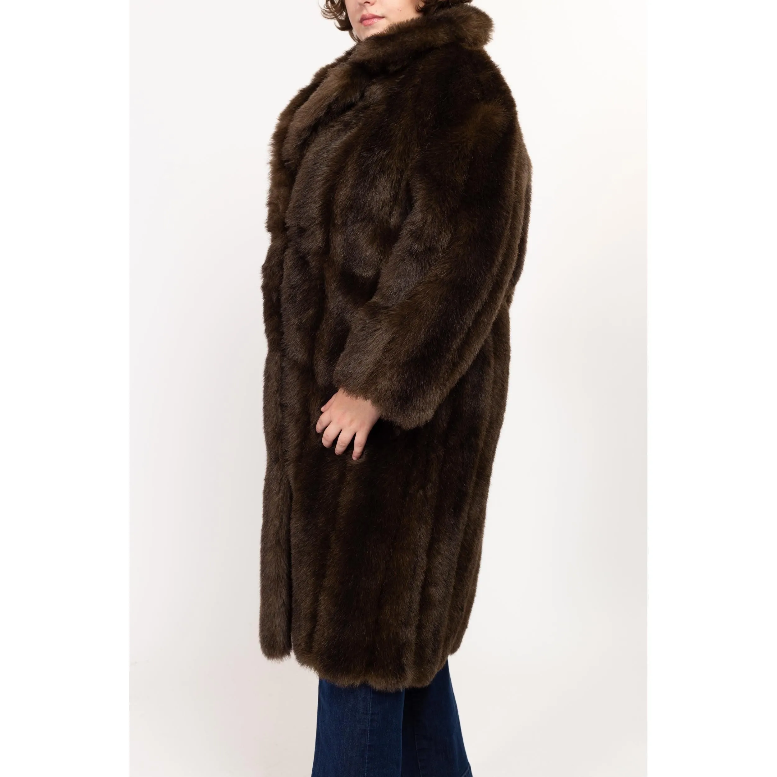 Med-Lrg 80s Brown Faux Fur Glam Coat