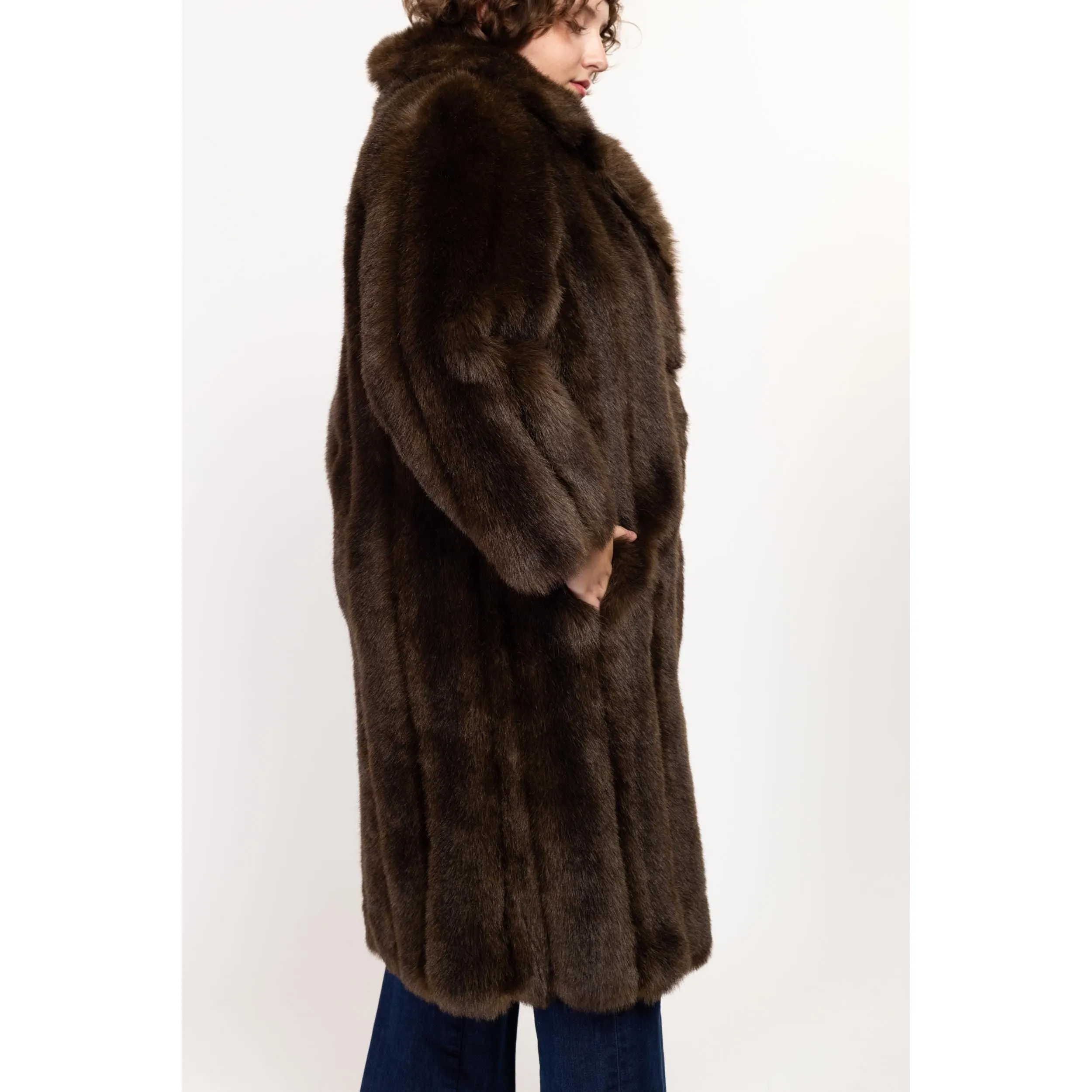 Med-Lrg 80s Brown Faux Fur Glam Coat