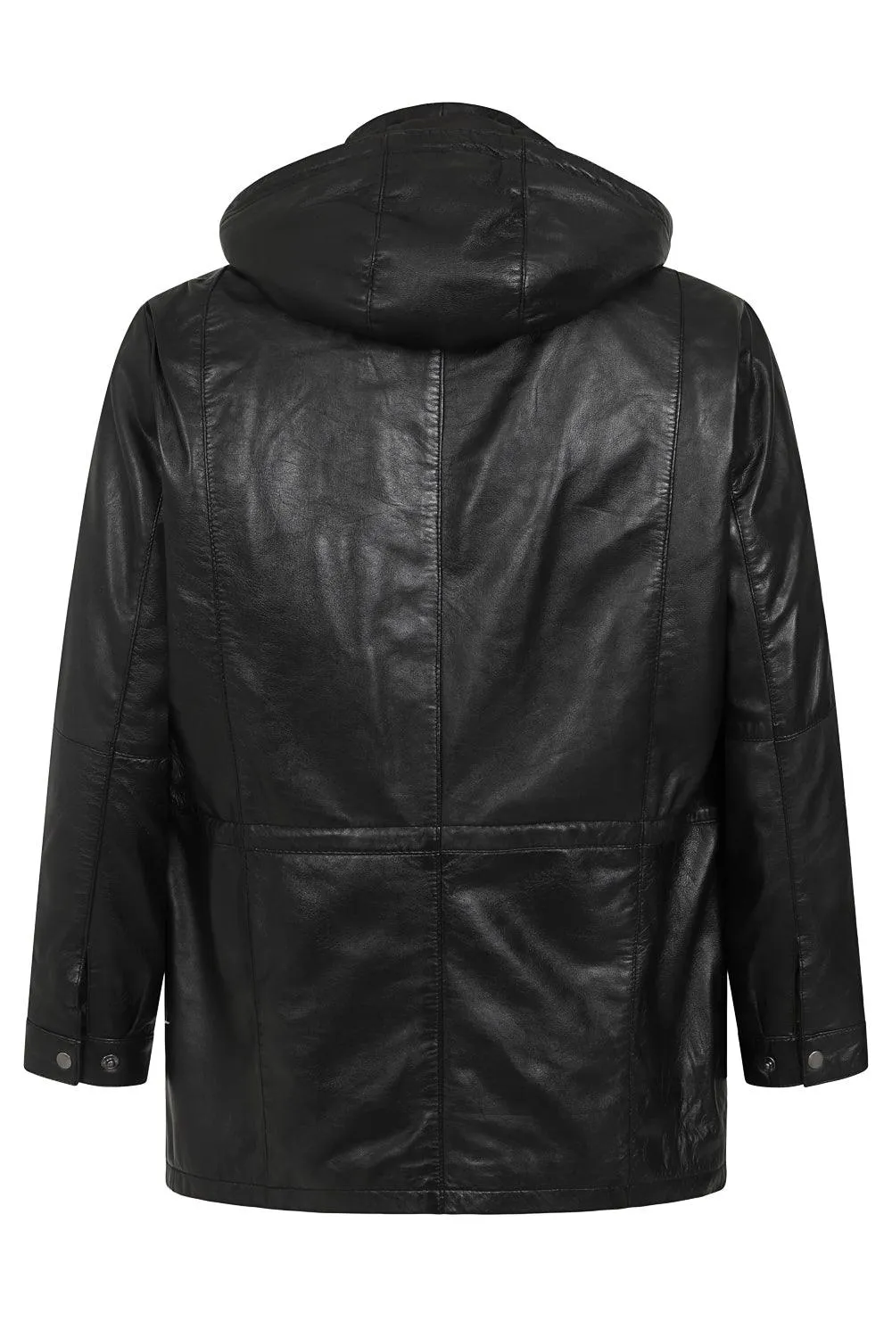 Men's Real Genuine Leather Classic Duffle Coat Jacket with Detachable Hood  - Olly G13