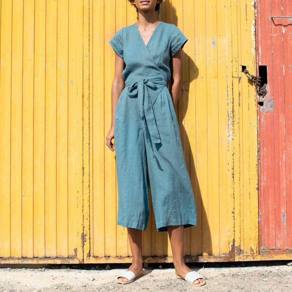 Midi TORINO wrap linen jumpsuit