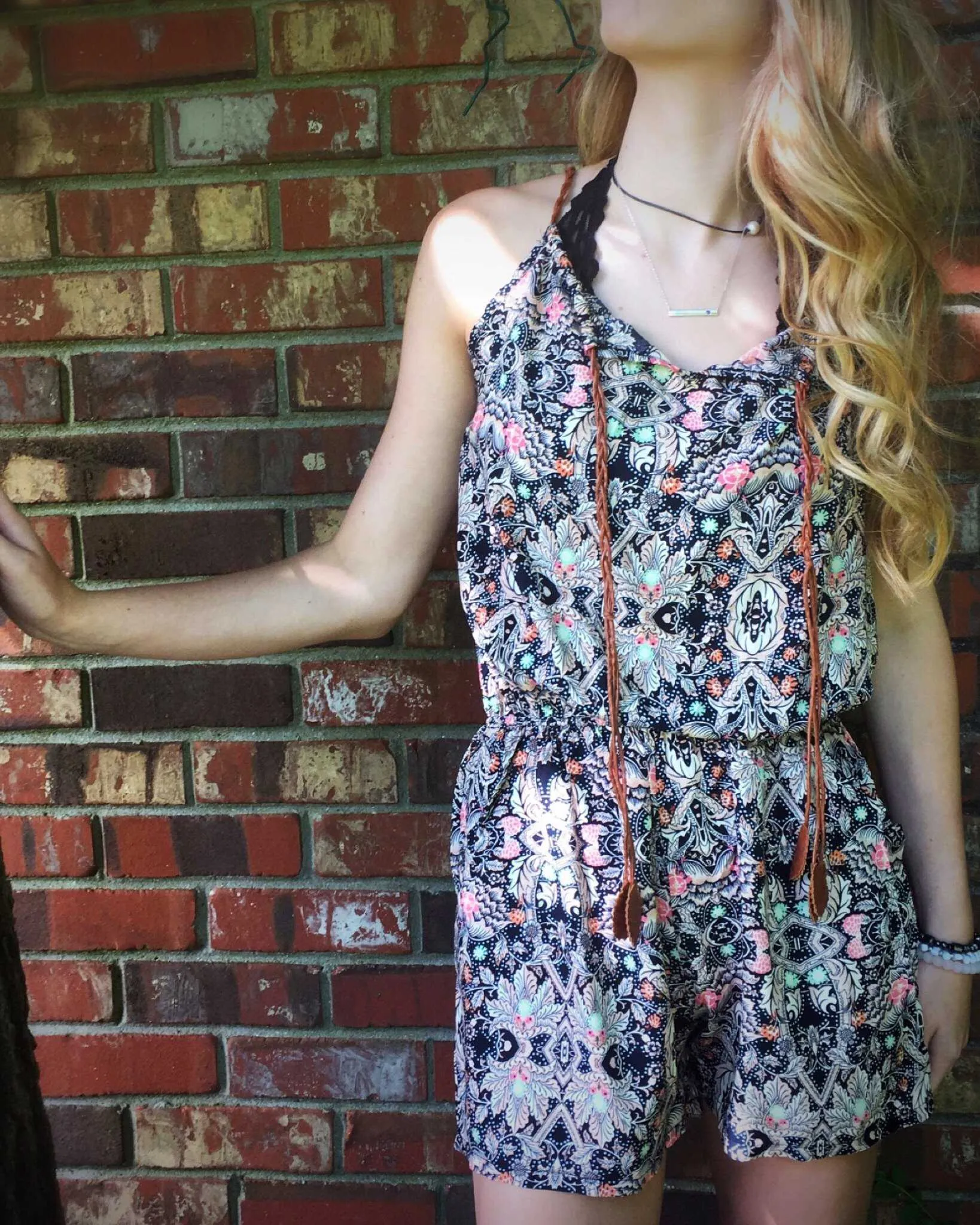 Mosaic Print Romper in Corals Sleeveless