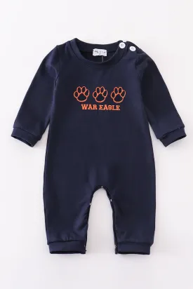 Navy war eagle embroidery boy romper