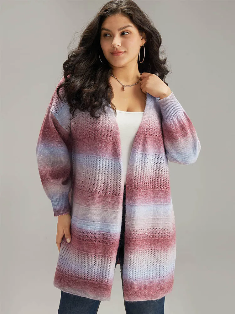 Ombre Elastic Cuffs Open Front Cardigan