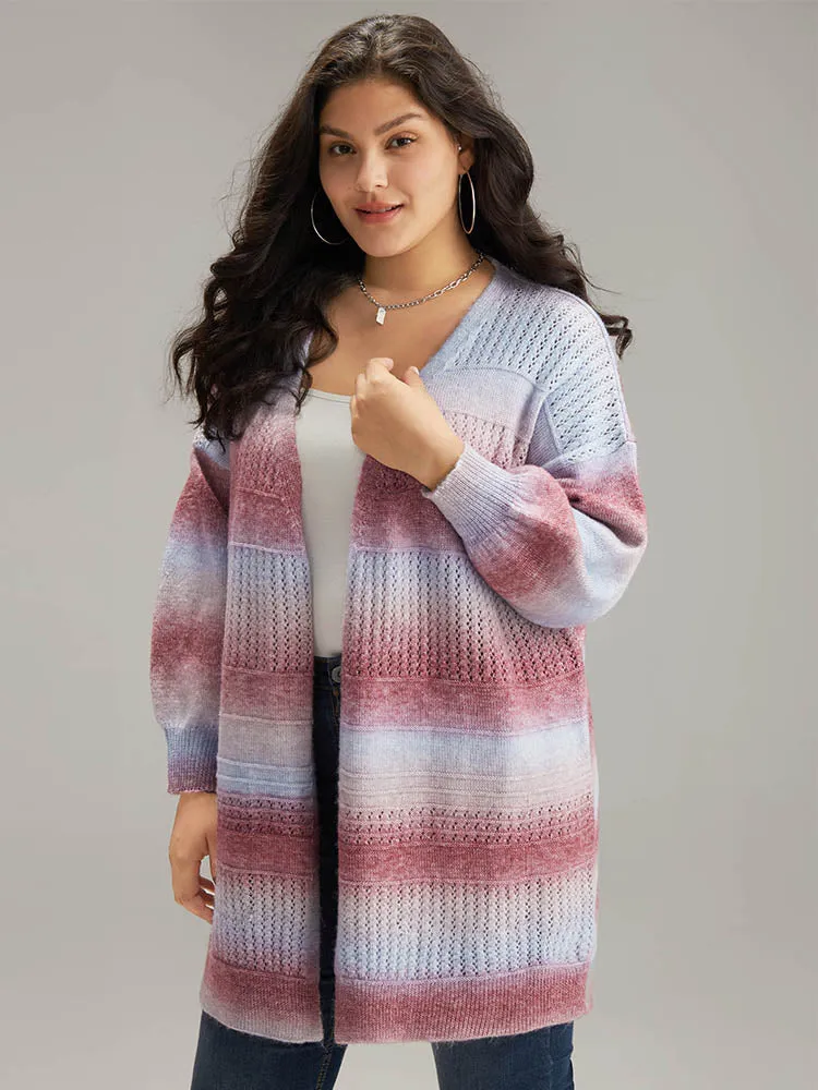 Ombre Elastic Cuffs Open Front Cardigan