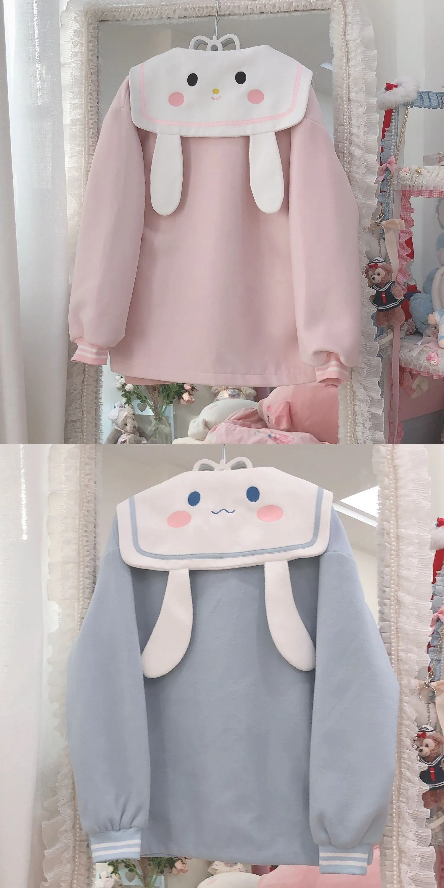 Pastel Pink Blue Melody Cinnamon Dog Sailor Collar Horn Buttons Winter Duffle Coat