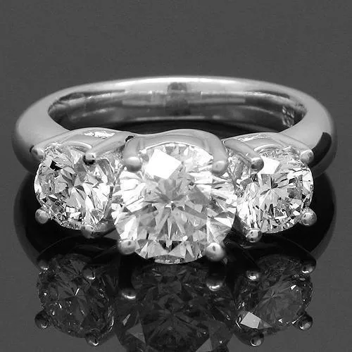 Platinum Diamond Three Stone Engagement Ring 3.75 Ctw