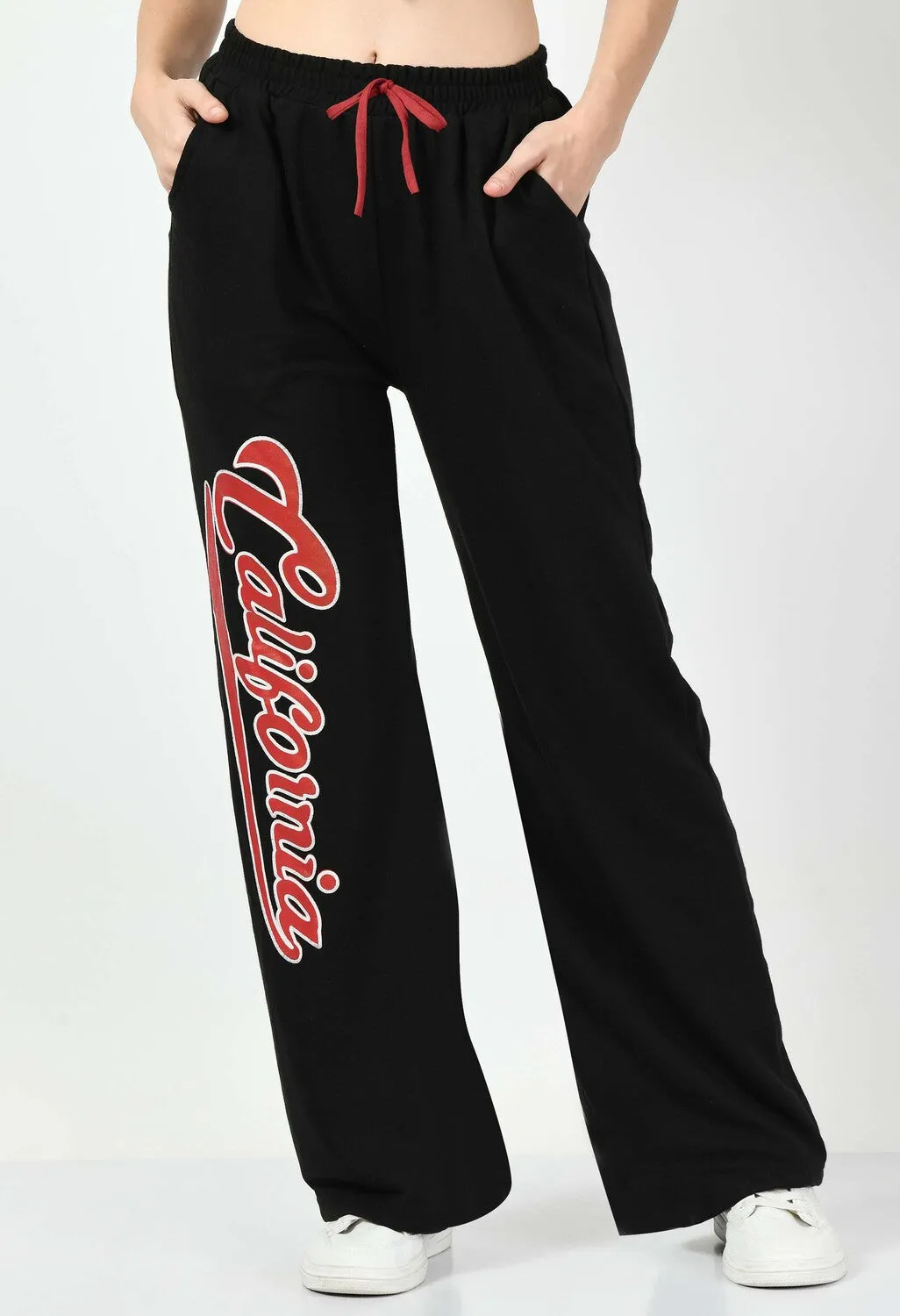 Printed Black Wide Leg Joggers