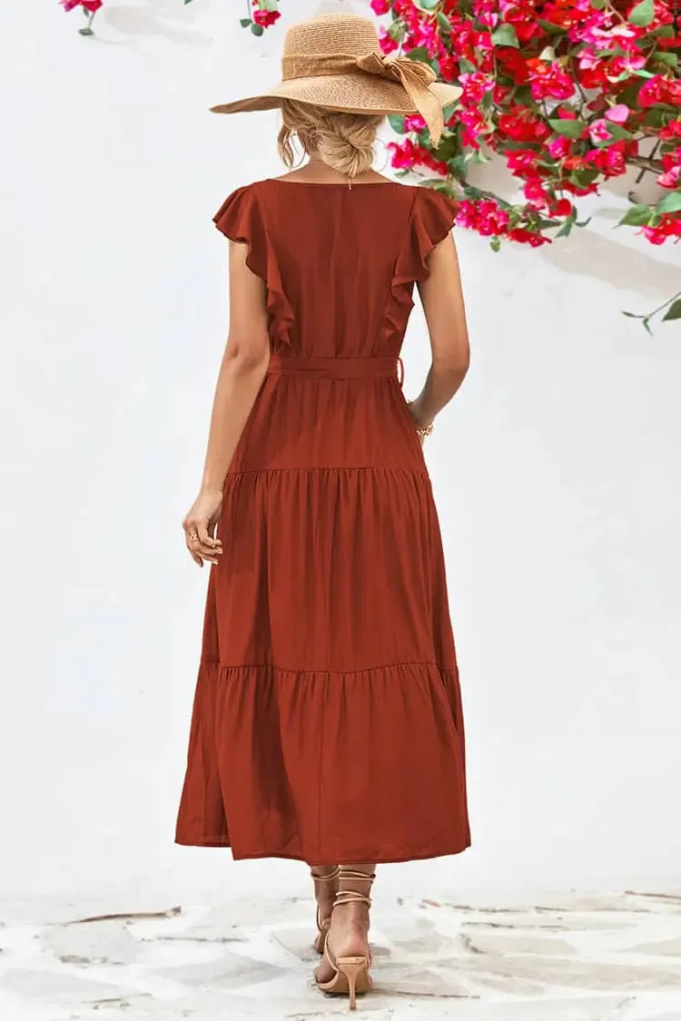 Red Ruffle Sleeve Maxi Dress