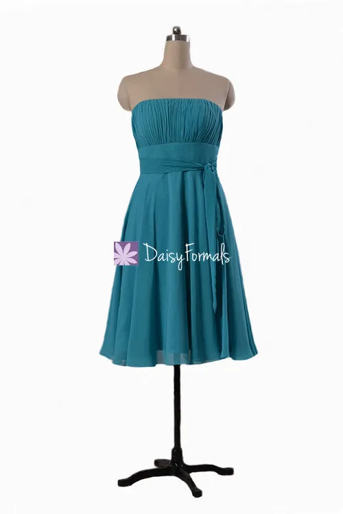 Romantic Cyan Chiffon Bridesmaid Dress Delicate Strapless A-line Party Dress (BM856)