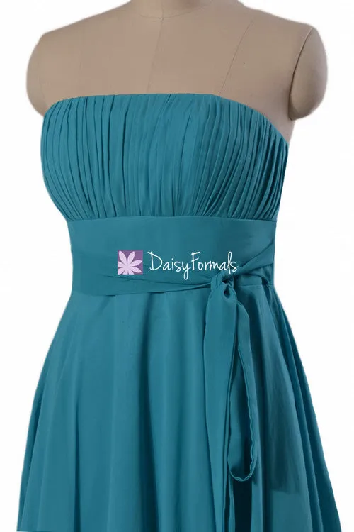 Romantic Cyan Chiffon Bridesmaid Dress Delicate Strapless A-line Party Dress (BM856)