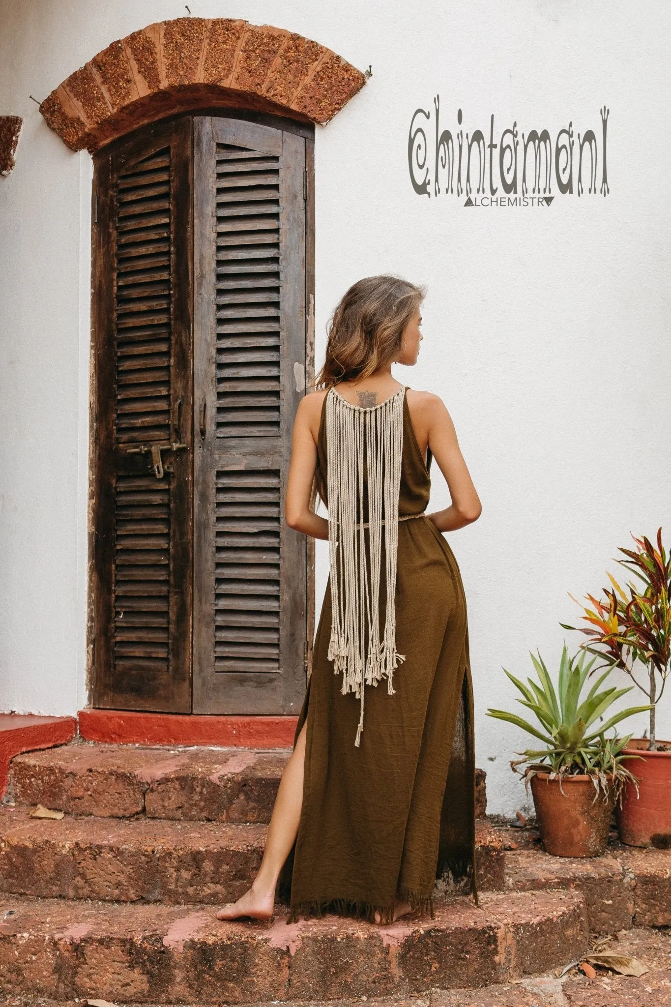 Rope Collar Boho Maxi Dress / Brown