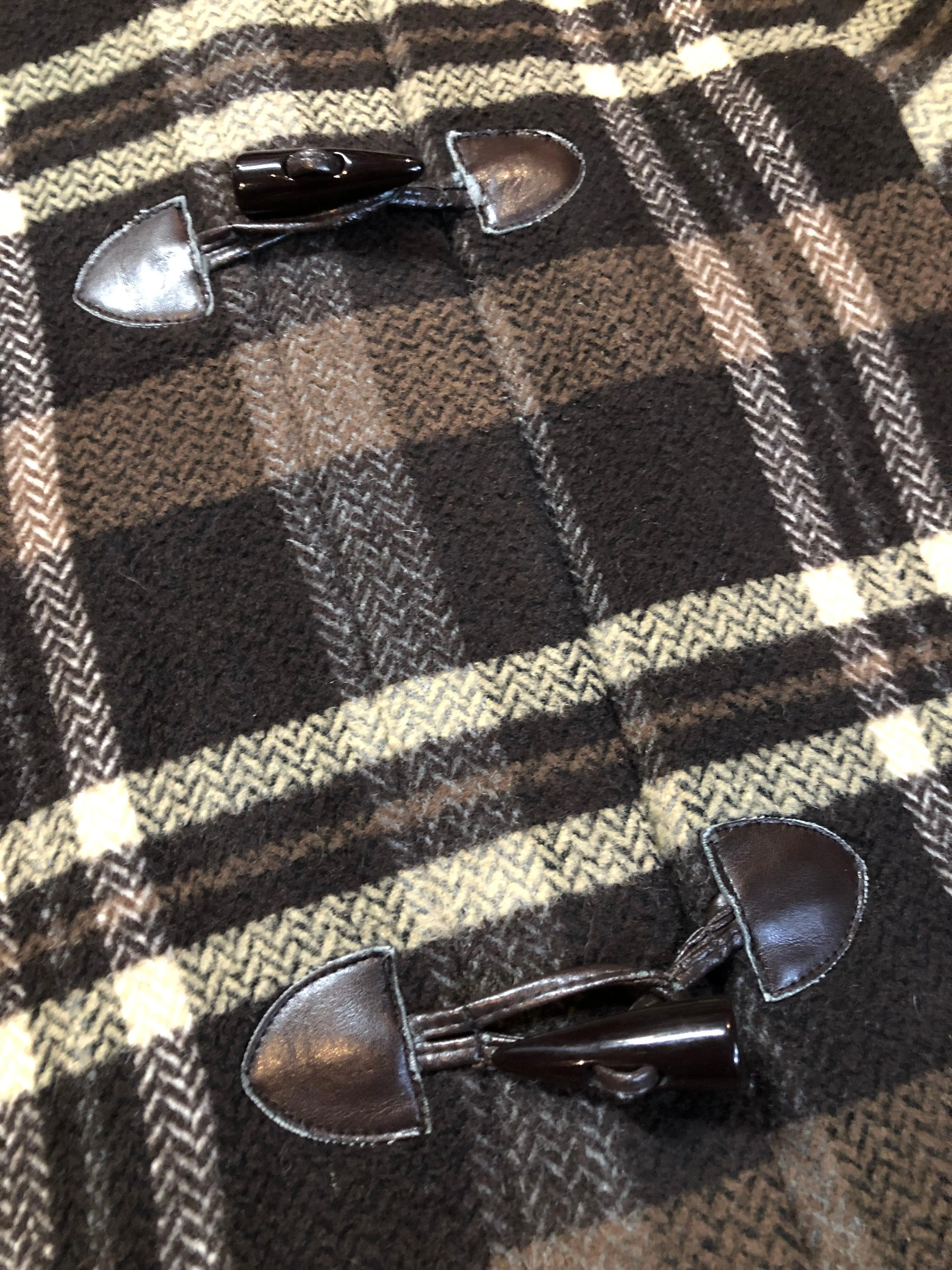 Sashi Brown Plaid Duffle Coat with Fox Fur Trim SOLD