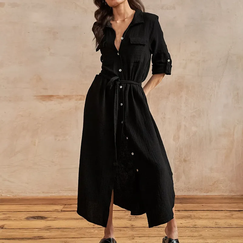 Shirt Summer Turn Down Maxi Dress