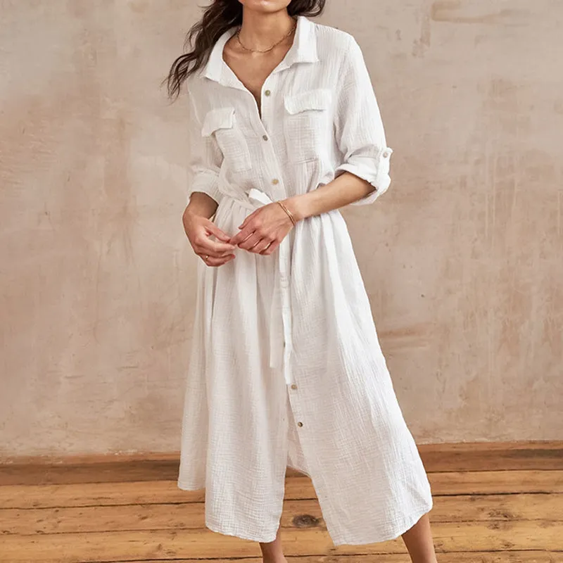 Shirt Summer Turn Down Maxi Dress