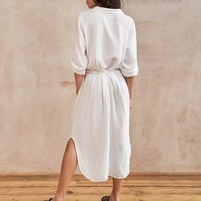 Shirt Summer Turn Down Maxi Dress