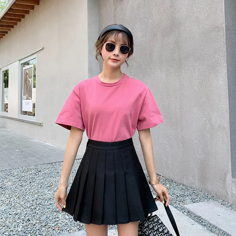 Summer High Waisted Skirt Plus size A-line Korean style with buttonhole Pleated Skirt for Women