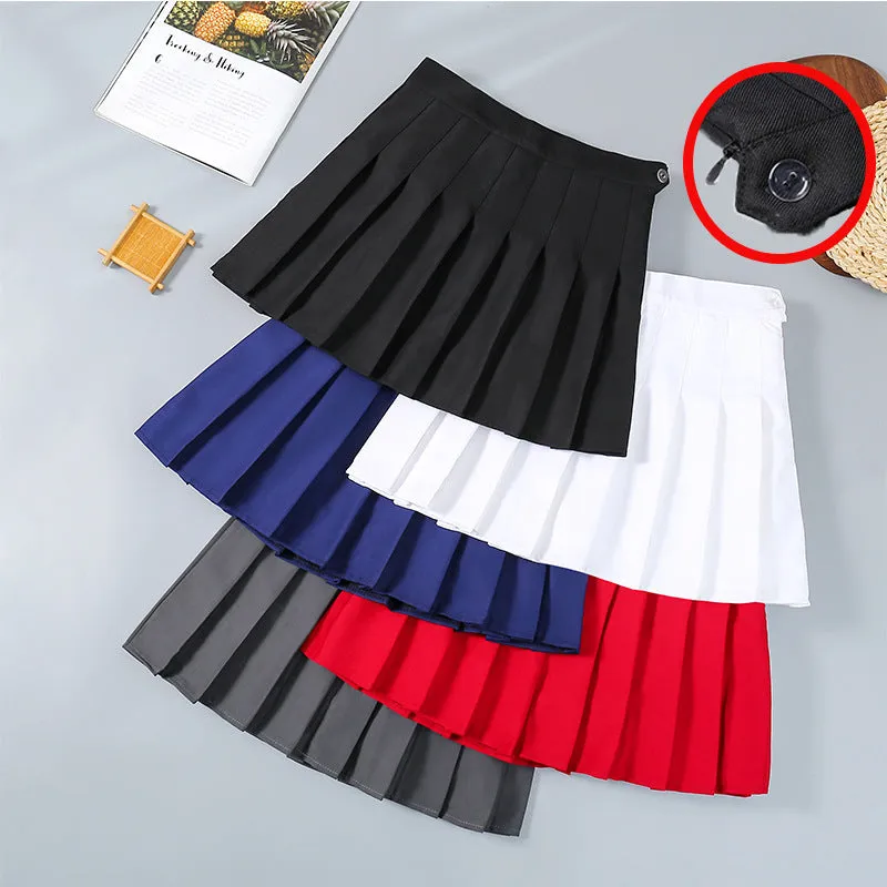 Summer High Waisted Skirt Plus size A-line Korean style with buttonhole Pleated Skirt for Women