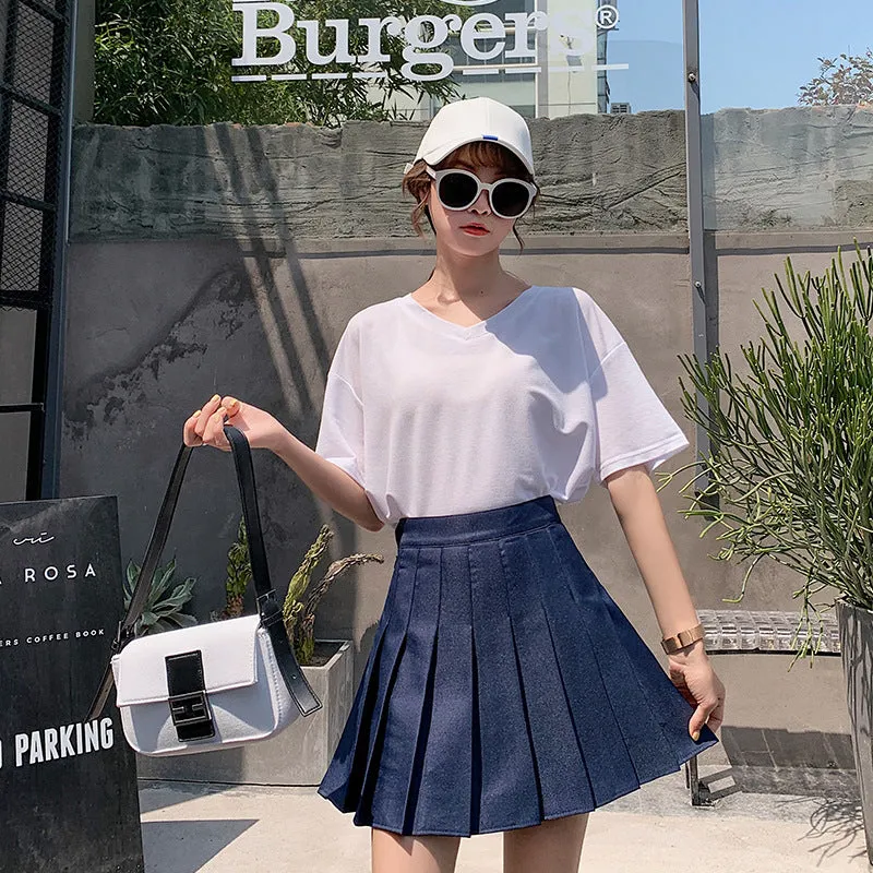 Summer High Waisted Skirt Plus size A-line Korean style with buttonhole Pleated Skirt for Women