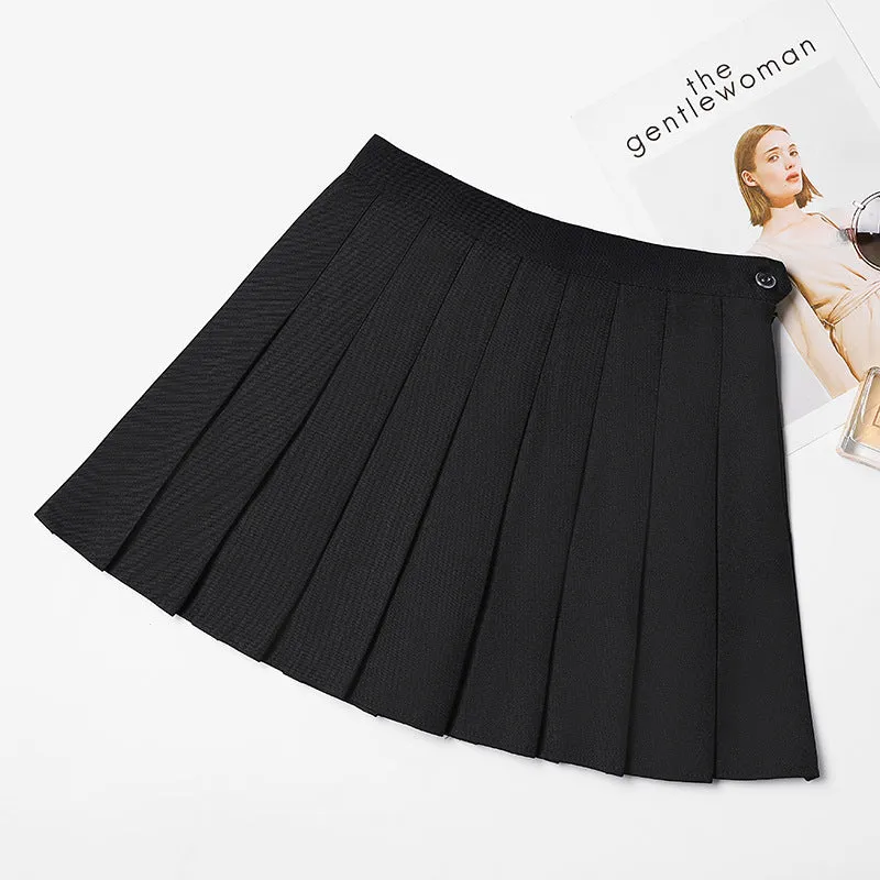 Summer High Waisted Skirt Plus size A-line Korean style with buttonhole Pleated Skirt for Women