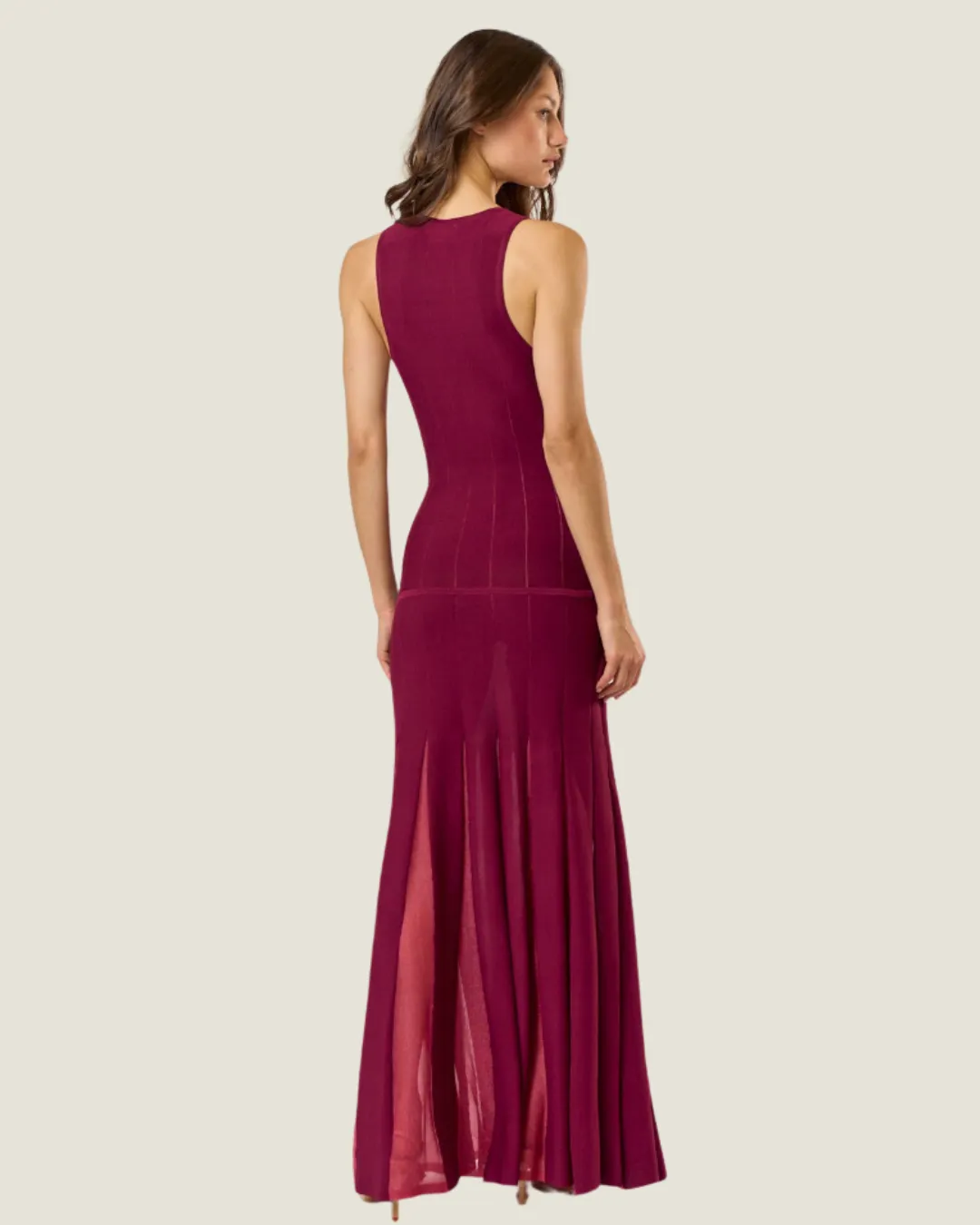 The Taylor: Wine Sleeveless Sheer Bottom Maxi Dress