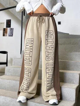 USA Star Chocolate Brown & Beige Straight Leg Joggers